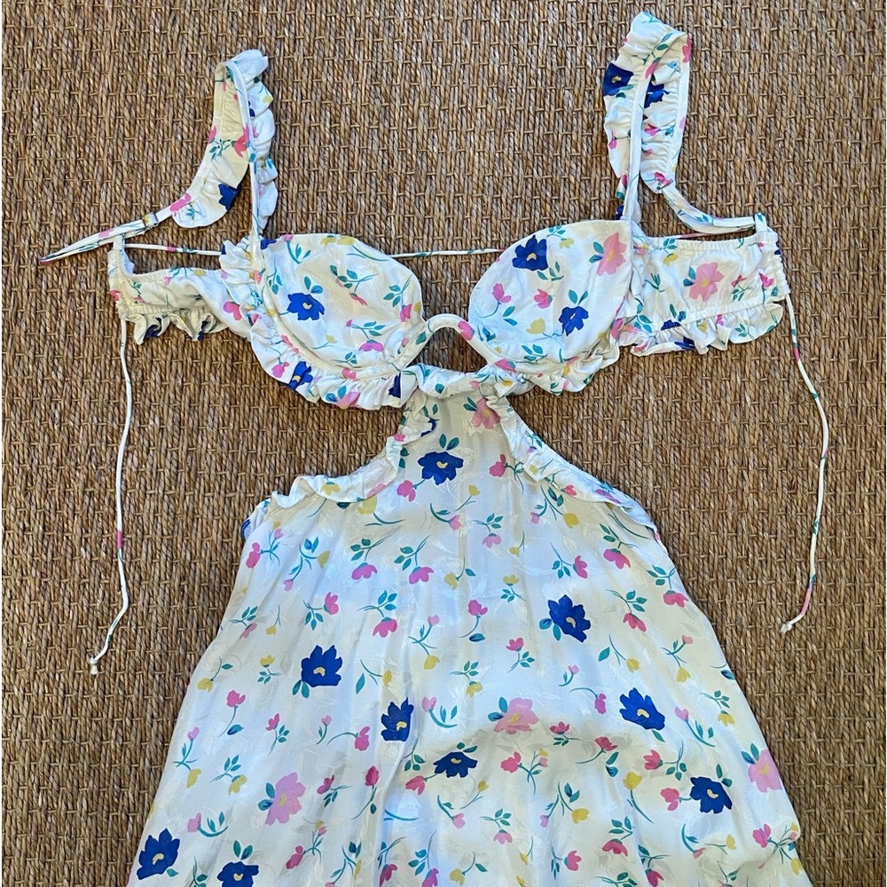 For Love & Lemons Farrah Floral Cut Out Mini Dress | SZ XS - Picture 5 of 7